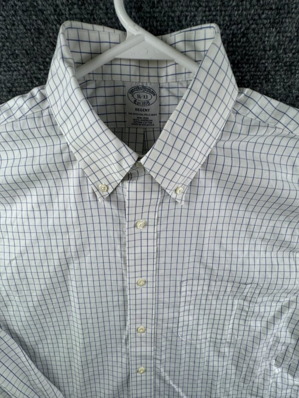 Brooks Brothers Long Sleeve Cotton Button Up Shirt Blue White Check 16 33 Regent